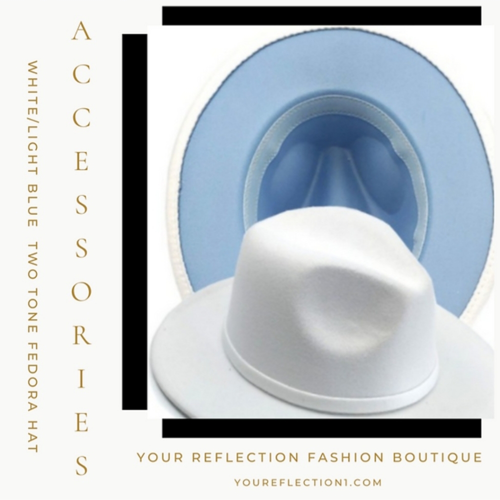Two Tone Fedora Hat - White/Light Blue